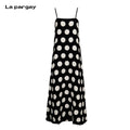 Lapargay black and white polka dot cami dress, loose fit, vintage and casual L75109005V