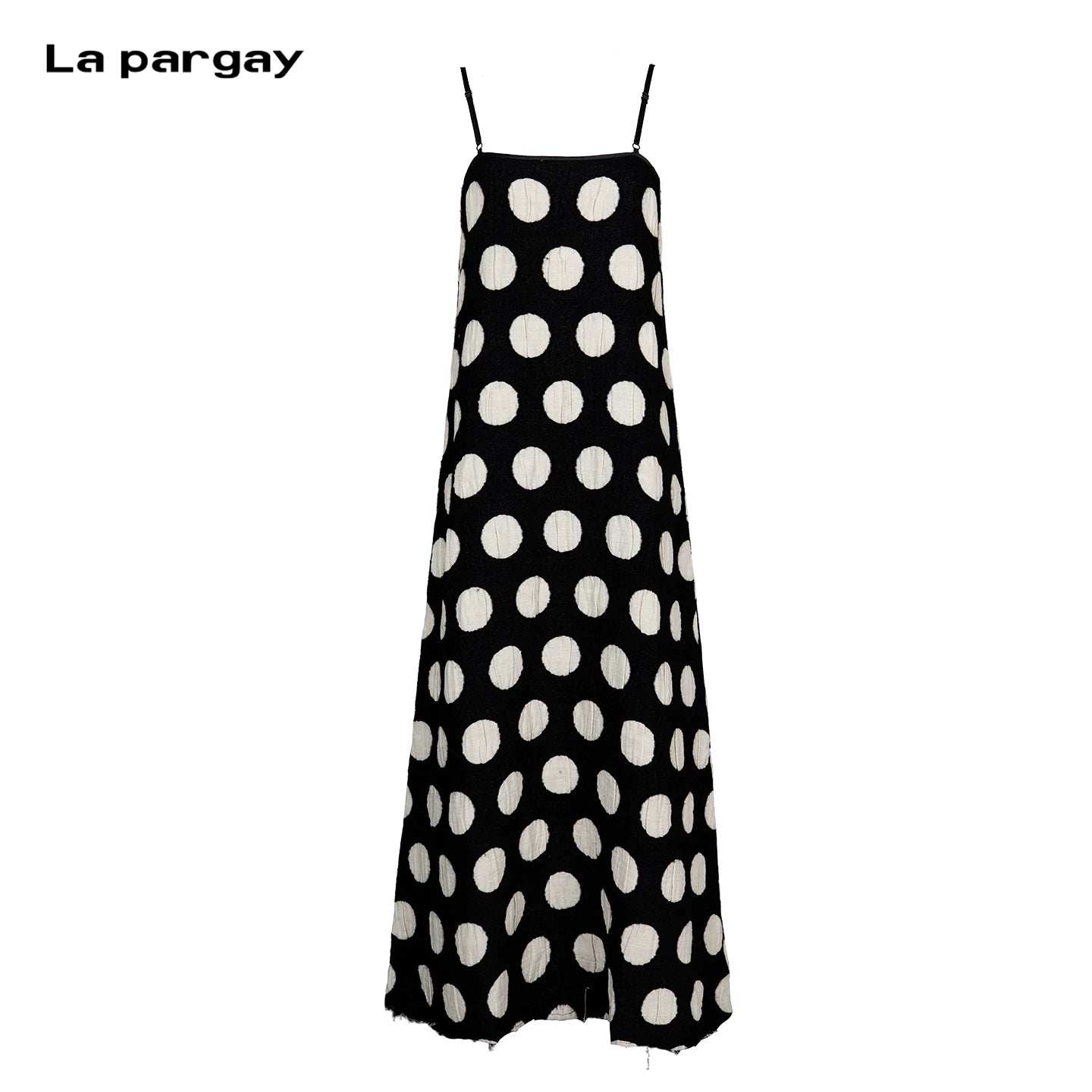 Lapargay black and white polka dot cami dress, loose fit, vintage and casual L75109005V