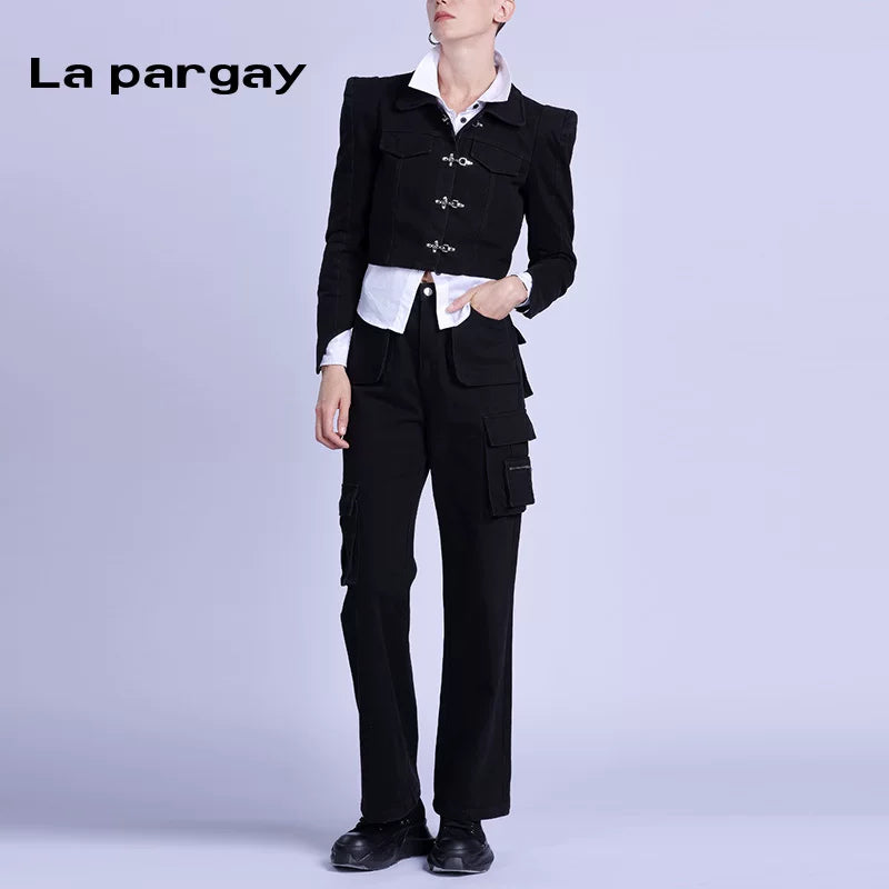 Lapargay unisex multi-pocket cargo casual pants 2026 spring fashion design sense straight-leg trendy brand long pants