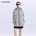 Lapargay Air-Feel Coat Fashion Print Mid-Length Windproof Jacket Autumn Personality Design Hooded Light Long Coat