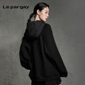 Lapargay Pullover long-sleeve hoodie jacket 2026 spring new women's black casual design sense top