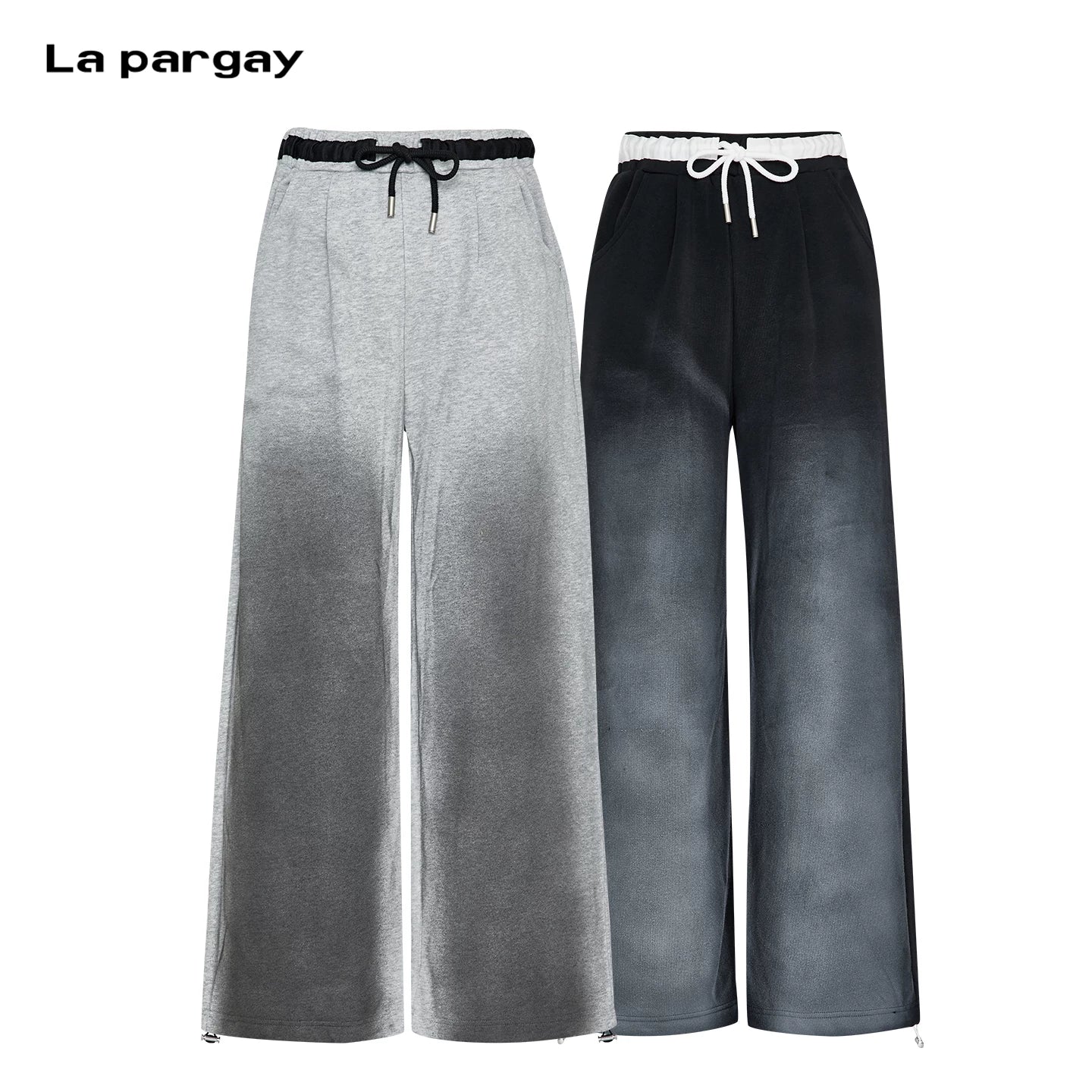 Lapargay Gradient Ombre Wide Leg Pants with Elastic Drawstring Waist and Adjustable Hem L75402801C