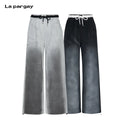 Lapargay Gradient Tie-Dye Wide-Leg Pants with Elastic Drawstring Waist, Adjustable Hem L75402801C
