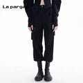 Lapargay three-dimensional pocket cargo pants 2026 spring new women's black high-waist versatile niche casual pants