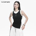 Lapargay Contrast Color Fake Two-Piece Vest High-Stretch Knit Fabric Short Fitted L78100101C