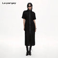 Lapargay Full-Zip Cargo Long Skirt, 3D Multi-Pockets, Detachable Hood, Cinched Waist L75209007V
