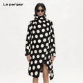 Lapargay Frayed Turtleneck Mid-Length Top Textured Large Polka Dot Print L75101312V