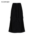Lapargay Elastic Drawstring Waist 3D Cargo Pocket A-line Slimming Long Skirt L75209108C