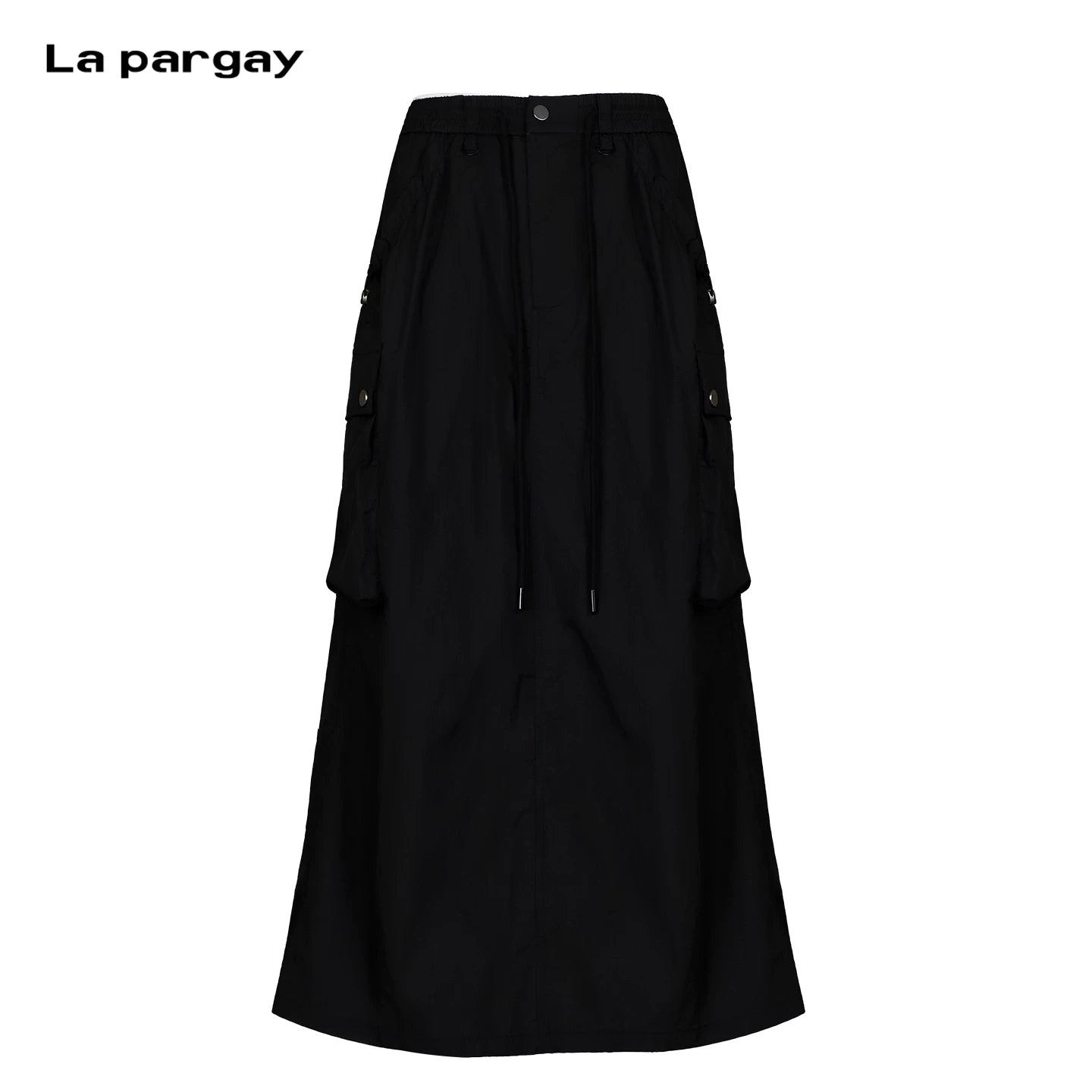 Lapargay Elastic Drawstring Waist 3D Cargo Pocket A-line Slimming Long Skirt L75209108C