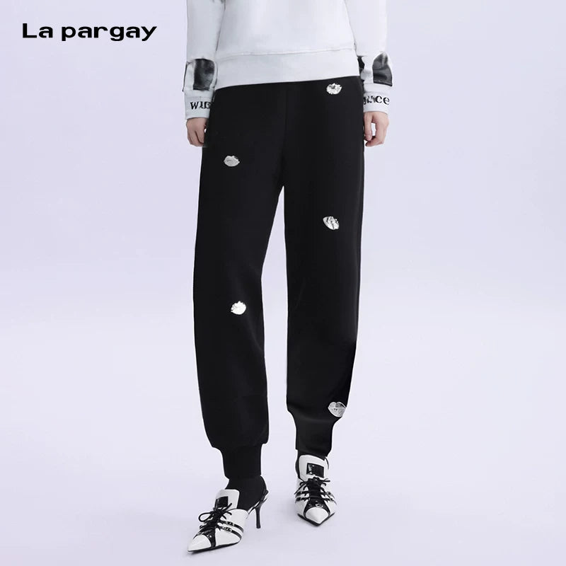 Lapargay Elastic Waist Pure Cotton Knit Casual Pants for Women, New Fashionable Trendy Jogger Pants with Unique Design Sense