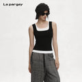 Lapargay black and white color-block faux two-piece camisole, square neck with waist-cinching, creating a neat slim waist L75208101C