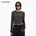 Lapargay Distressed wash process, collar rivet decoration, panel seam base layer top L75100301V