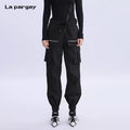 Lapargay Long Casual Tied Pants Women 2026 Spring New Black Personality Fashion Pants