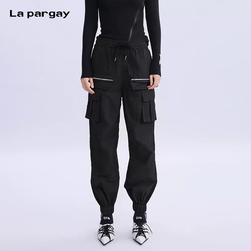 Lapargay Long Casual Tied Pants Women 2026 Spring New Black Personality Fashion Pants