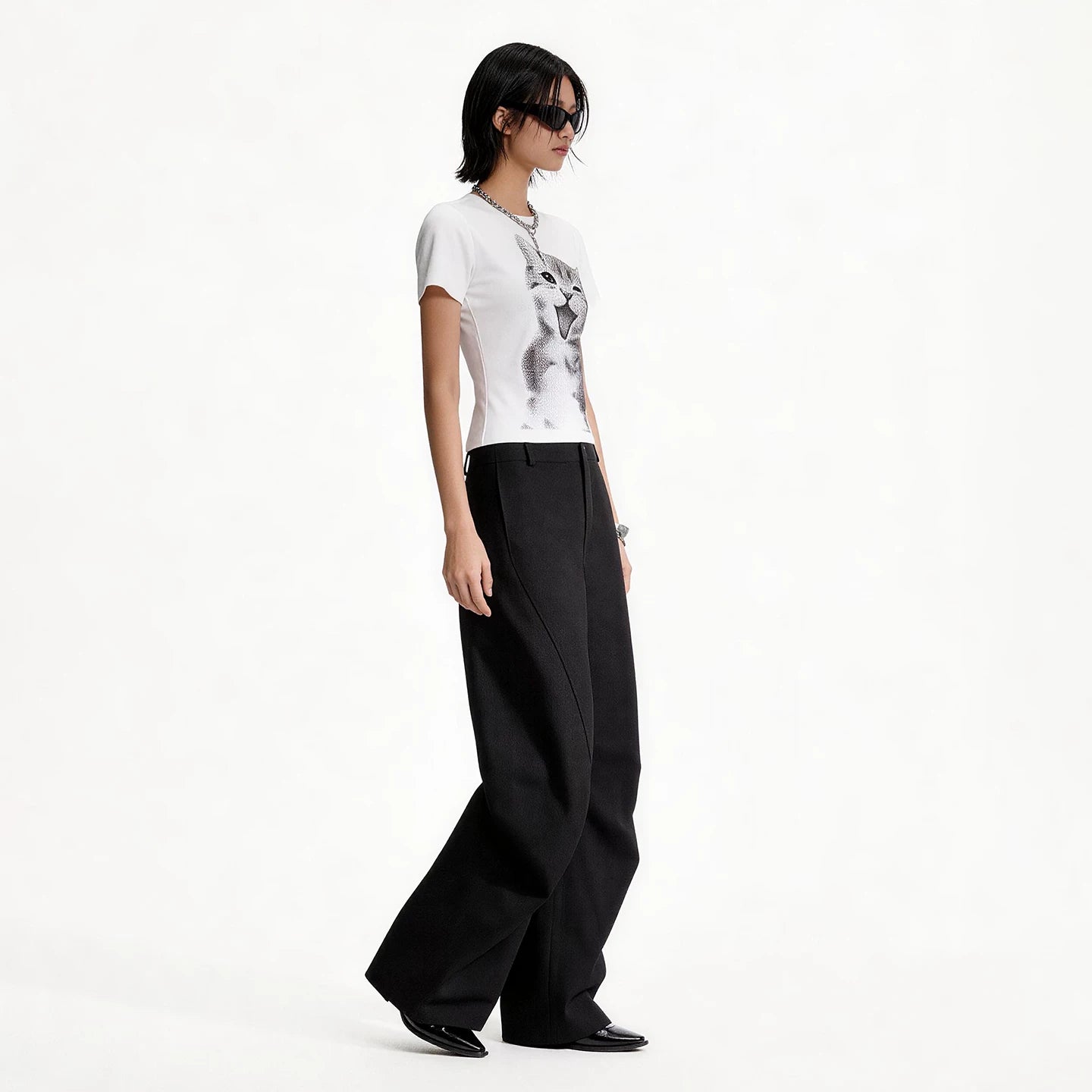 Lapargay tailored wide-leg pants, drapey fabric, high-waist, slimming and proportion-enhancing L75102618C