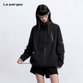 Lapargay Outdoor Windbreaker Mid-Length Hooded Jacket Zipper Decorative Design L75301302C