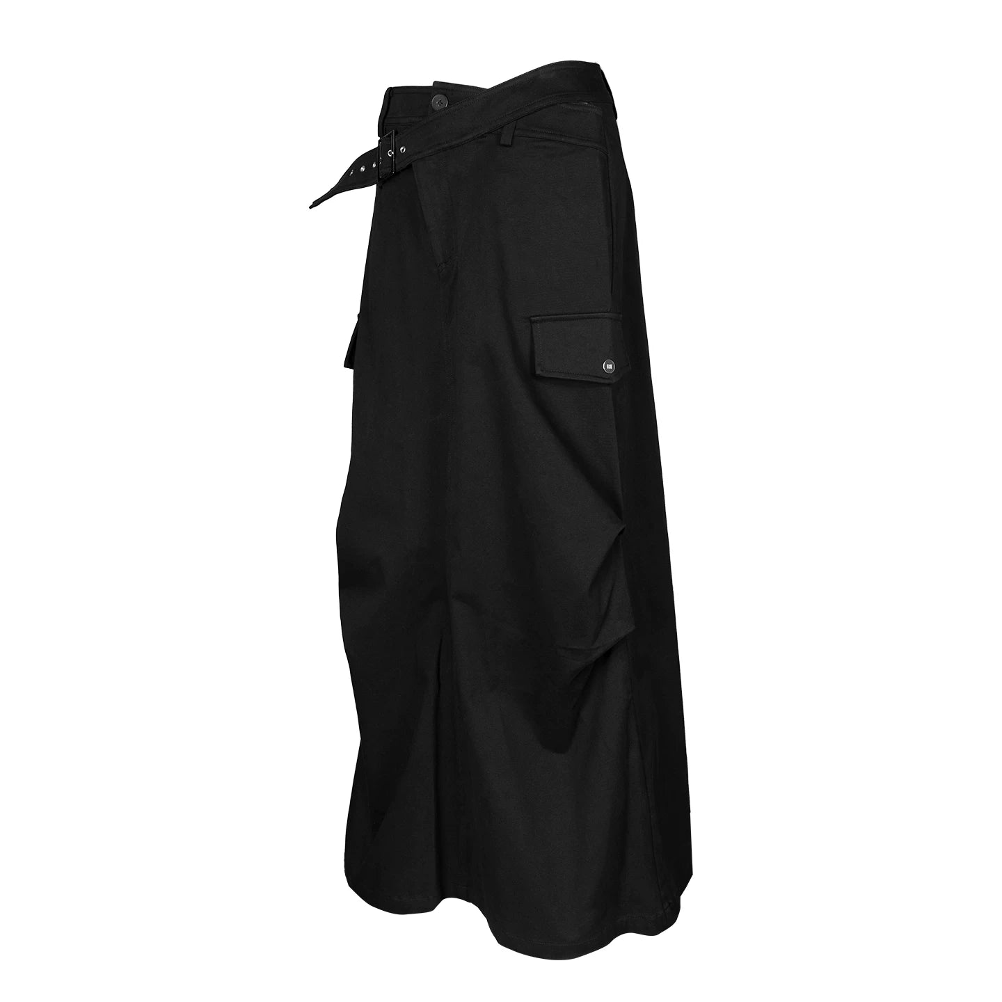 Lapargay Cargo Multi-Pocket Three-Dimensional Pleats Back Slit Cool Long Skirt with Belt L75209101C