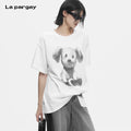 Lapargay cute puppy printed T-shirt, loose silhouette, top daily casual choice L78200207C