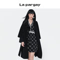 Lapargay merino wool coat women autumn/winter mid-long fashionable woolen coat black loose long-sleeve top