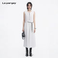Lapargay Breathable Wrinkled Dress Contrast Color Tie Waist Flowing Long Skirt L78209003C