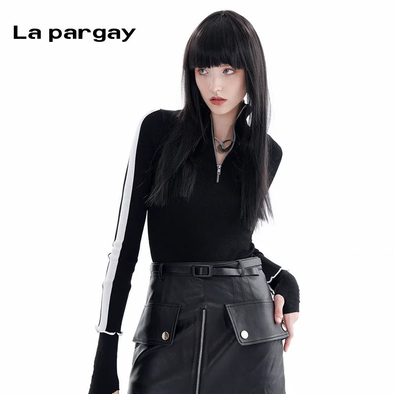 Lapargay Pullover High Neck Knit Sweater Women's 2026 New Black Casual Versatile Long Sleeve Base Top