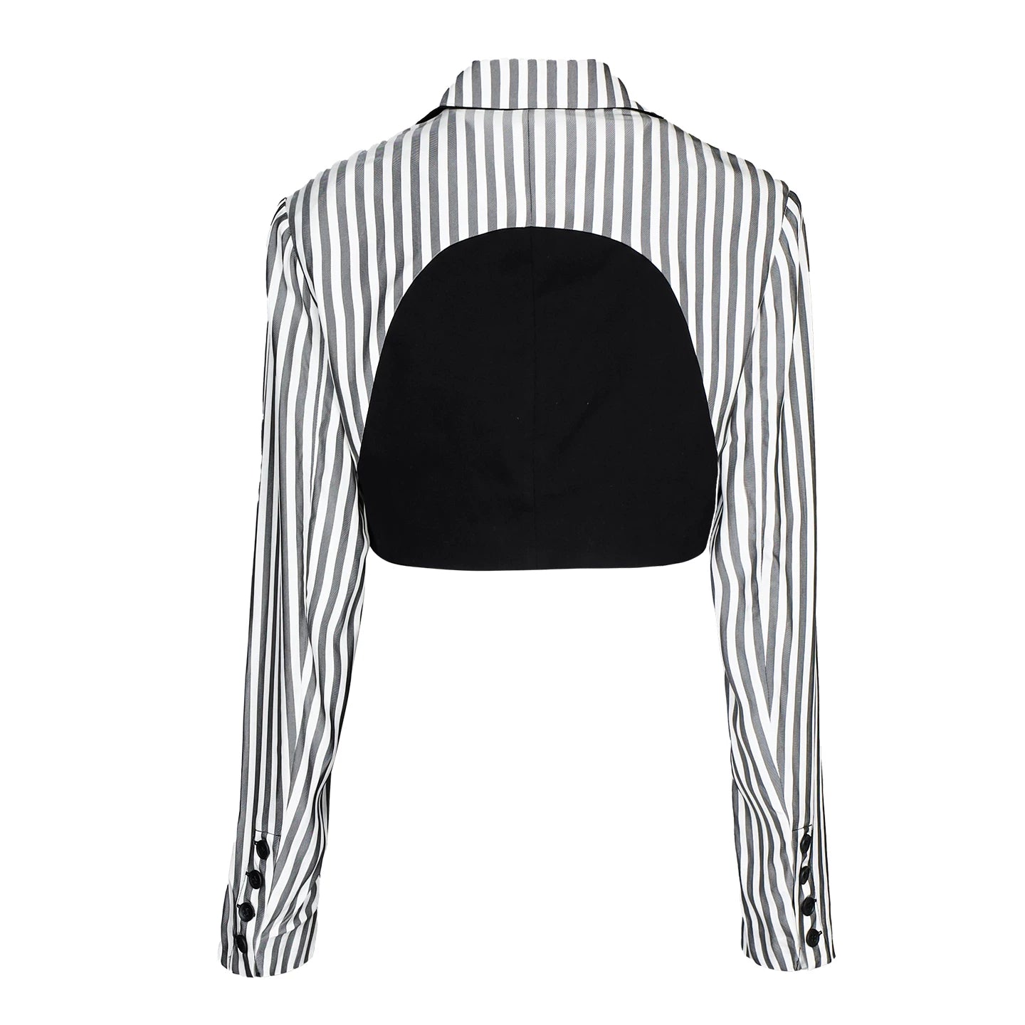 Lapargay spliced crop jacket, suit collar, contrasting stripes, single button design L69201206C