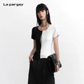 Lapargay 【Through a Glass Darkly】Black and White Contrast Knit Crop Top Contrast Jacquard L75308208C
