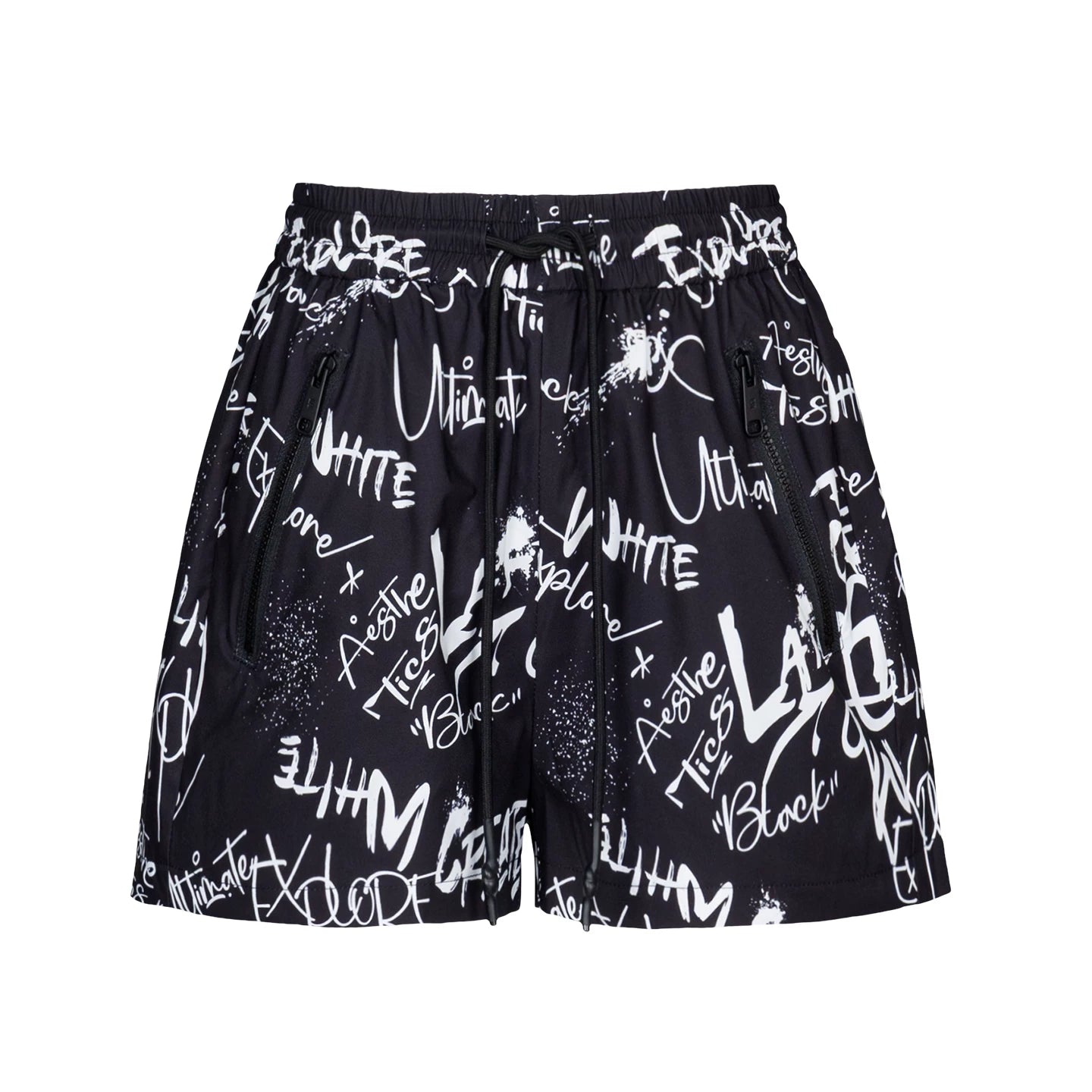 Lapargay Street Graffiti Print Straight Casual Shorts Drawstring Waist Zipper Pockets L75202206V