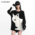 Lapargay 【Long Night】Contrast Color Alpaca Knit Sweater Excellent Warmth Retention L75408204V
