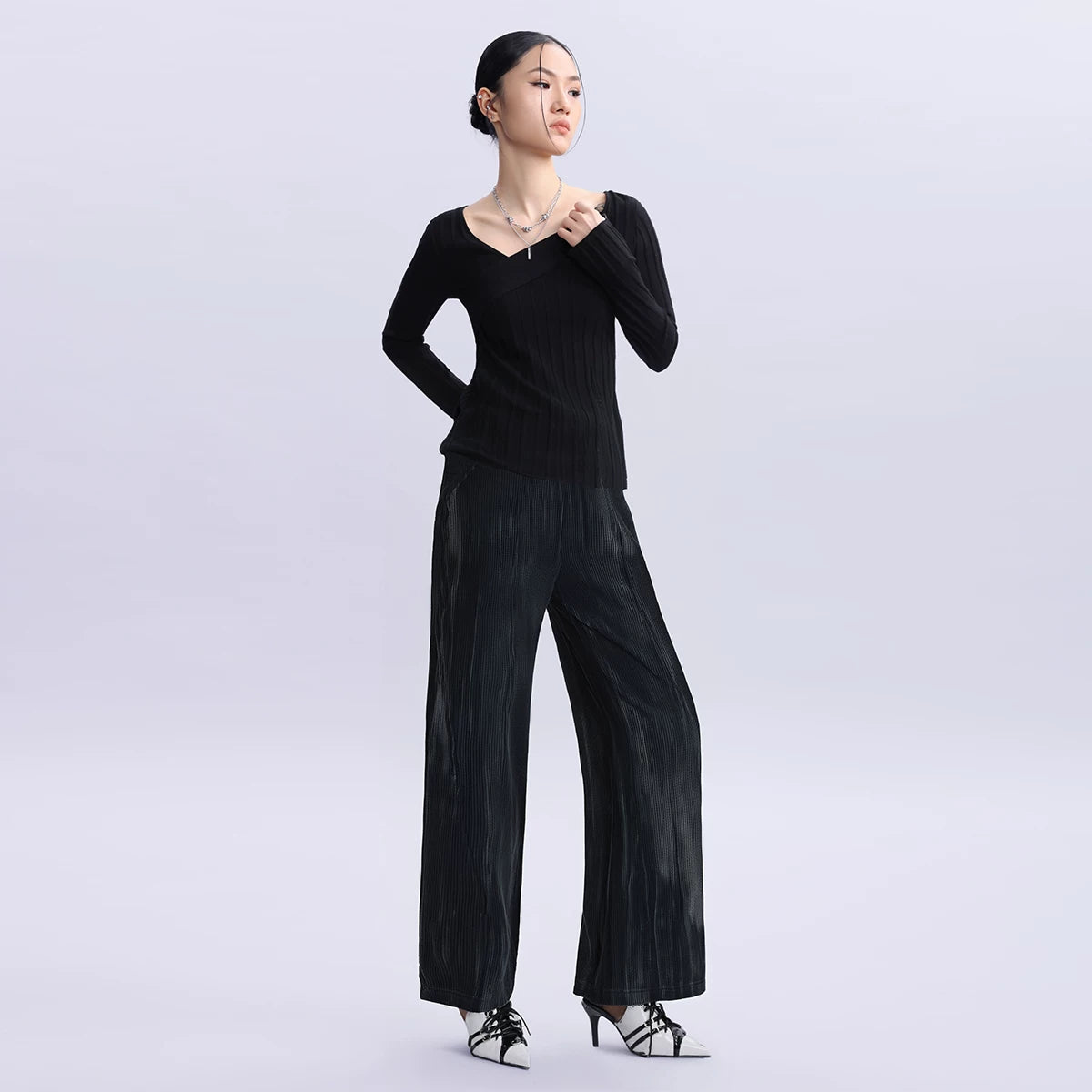 Lapargay Elastic Waist Fleece-Lined Straight Leg Casual Pants 2026 New Design Trendy Fashion Brand Women's Trousers