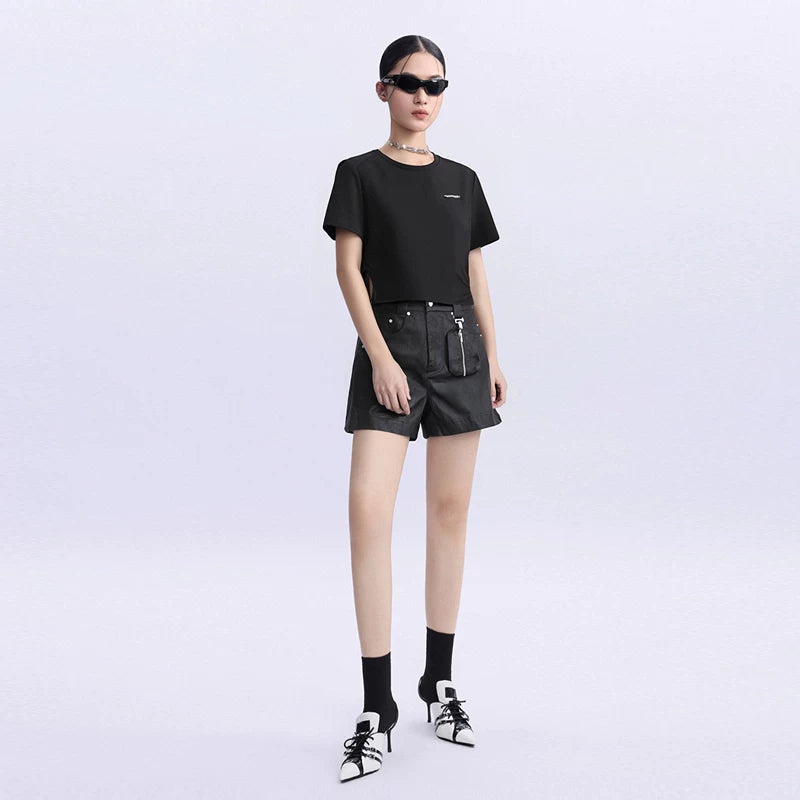 Lapargay Unique Coated Hot Shorts, New Fashionable Trendy Casual Pants, High-waist Straight Three-quarter Pants for Women