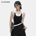Lapargay  U-Neck Faux Two-Tone Contrast Top Fitted and Slimming Not Tight Skin-Friendly Breathable L78200106V
