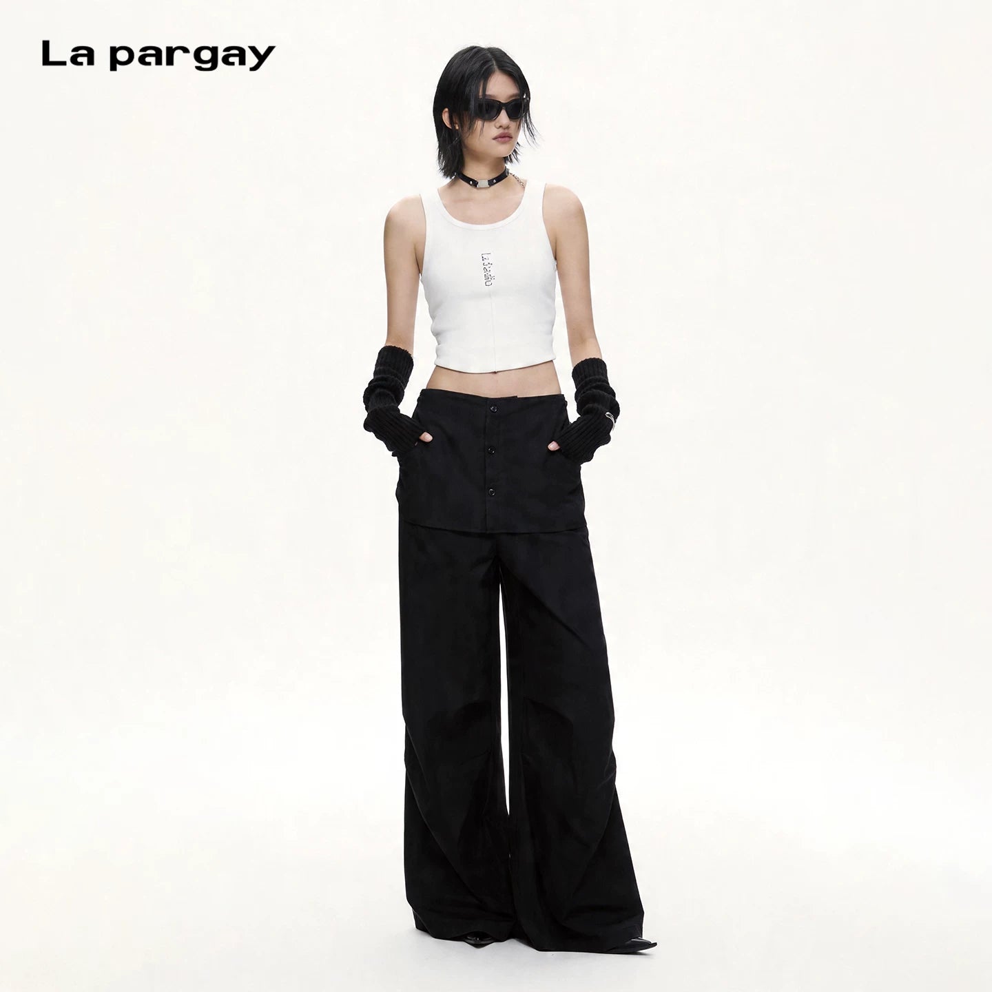 Lapargay Layered Overlap Casual Pants Fake Skirt Splicing Silhouette Leg Shape Modification L78202619C