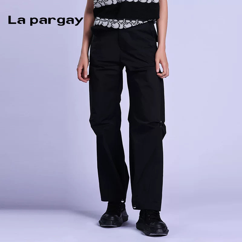 Lapargay high-waist pleated casual pants women 2026 spring new black fashion versatile design sense niche pants