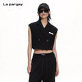 Lapargay Double-breasted notch lapel design short suit vest with waist-revealing sleeveless top L66301402C