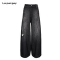 Lapargay black-gray gradient wash deconstructed patchwork wide-leg pants leg-shaping L75202612V