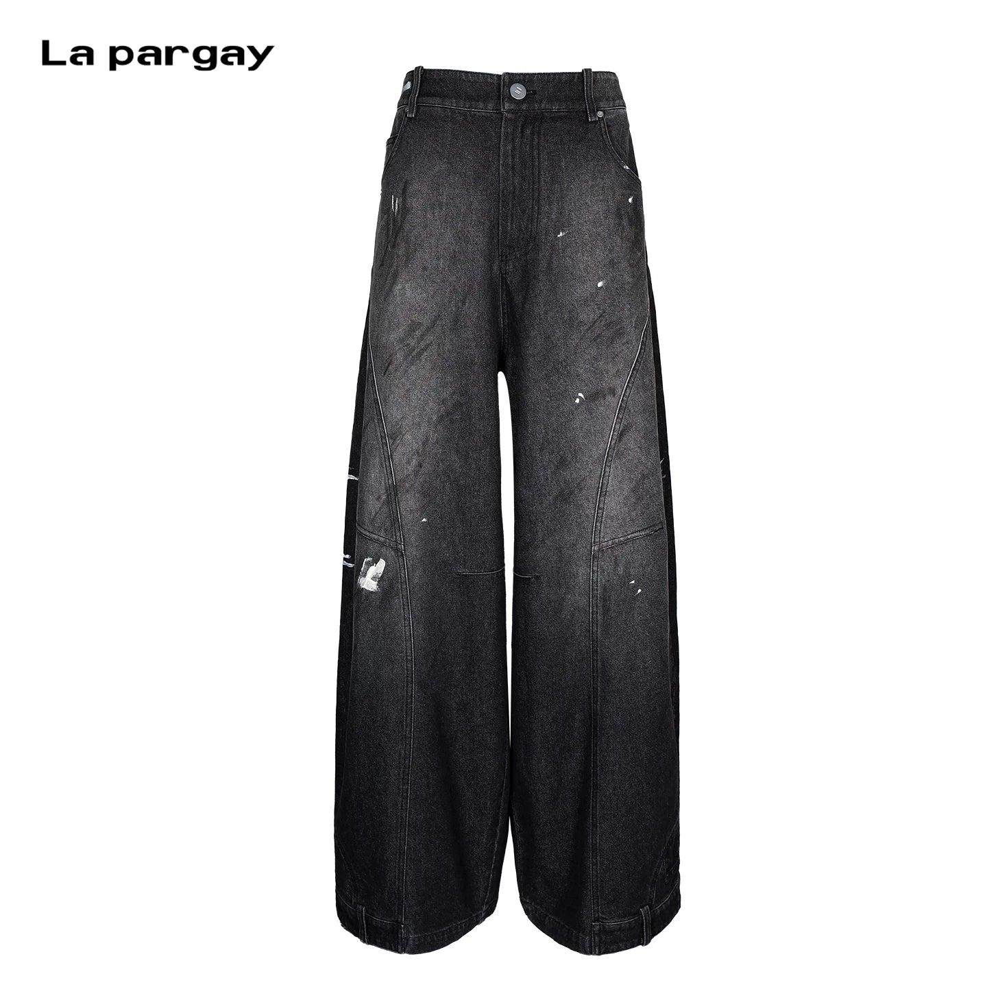 Lapargay black-gray gradient wash deconstructed patchwork wide-leg pants leg-shaping L75202612V