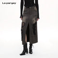 Lapargay Split denim midi skirt Vintage wash and ripped High-waist tummy-control L72109103V