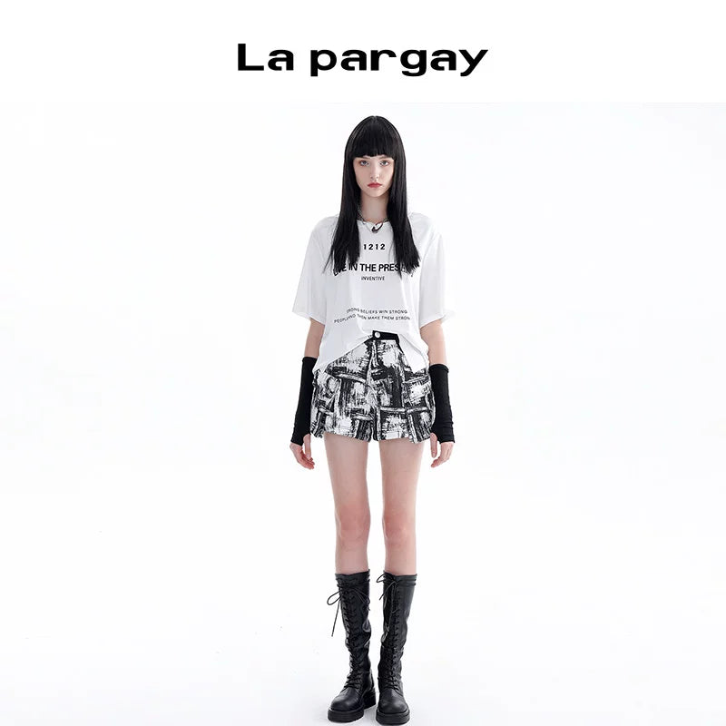 Lapargay Lapargay Abstract Print Shorts High-Waist Versatile Pants Retro Slimming Trendy Women's Pants