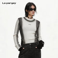 Lapargay gradient ombre ribbed knit sweater mock neck cinched waist metal label decoration L75408206V