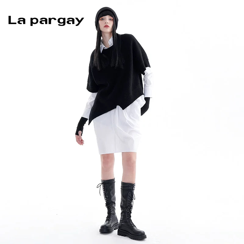 Lapargay Two-Piece Long-Sleeved Dress 2026 New Women's Mid-Length Casual Design Niche Skirt