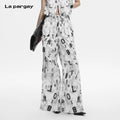 Lapargay Newspaper-Style Letter Full Print Loose Straight-Leg Hip-Covering Street Chic Casual Pants L78202615V