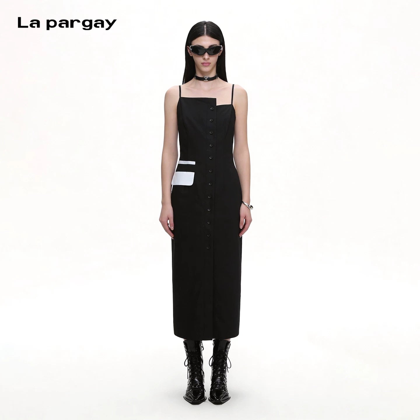 Lapargay Camisole Waist-Nipping Dress, Single-Breasted Button Placket, Premium Slimming Long Dress L69209016C