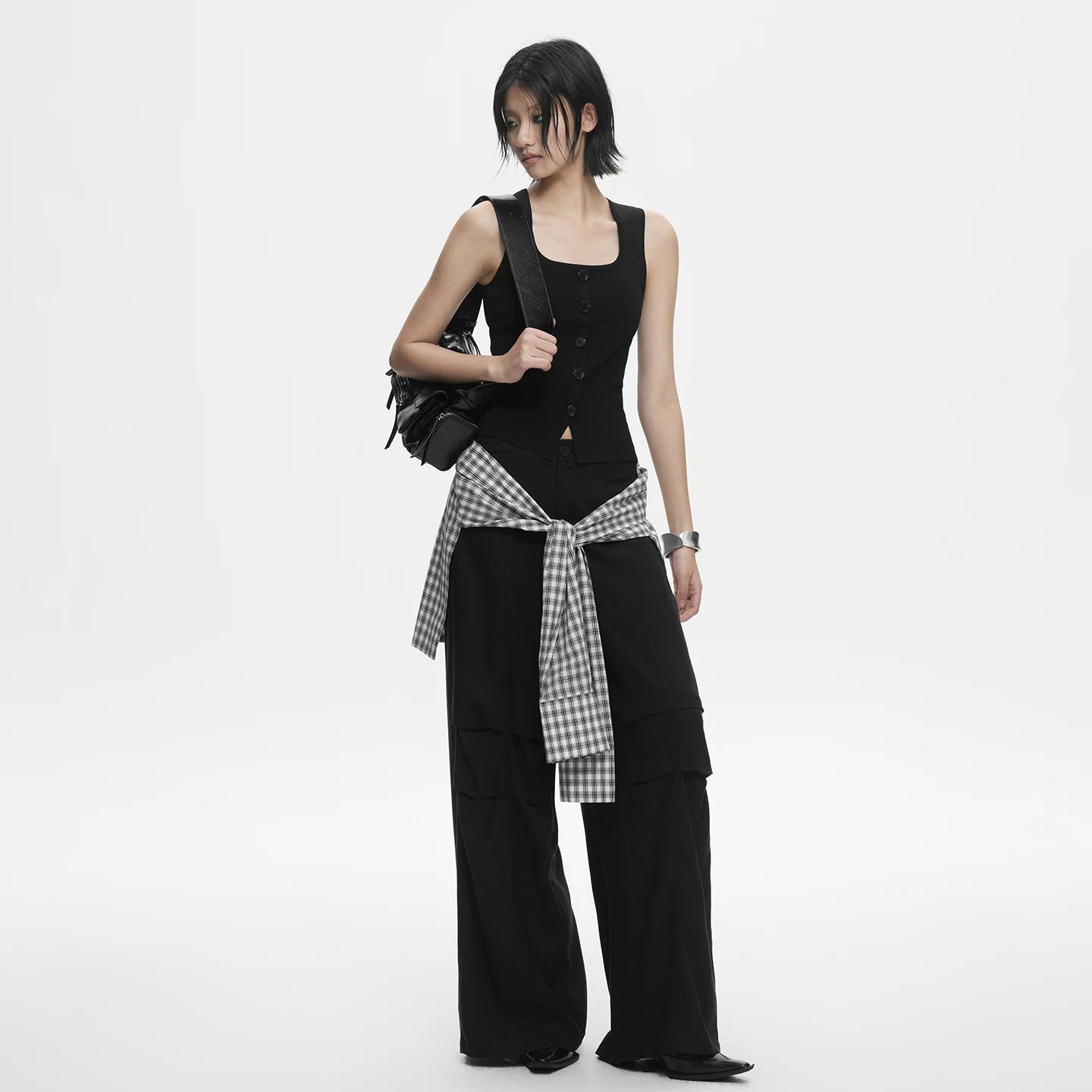 Lapargay Fake Two-Layer Plaid Design Loose Straight-Leg Cargo Pants Slimming and Non-Figure-Selective L78202603V