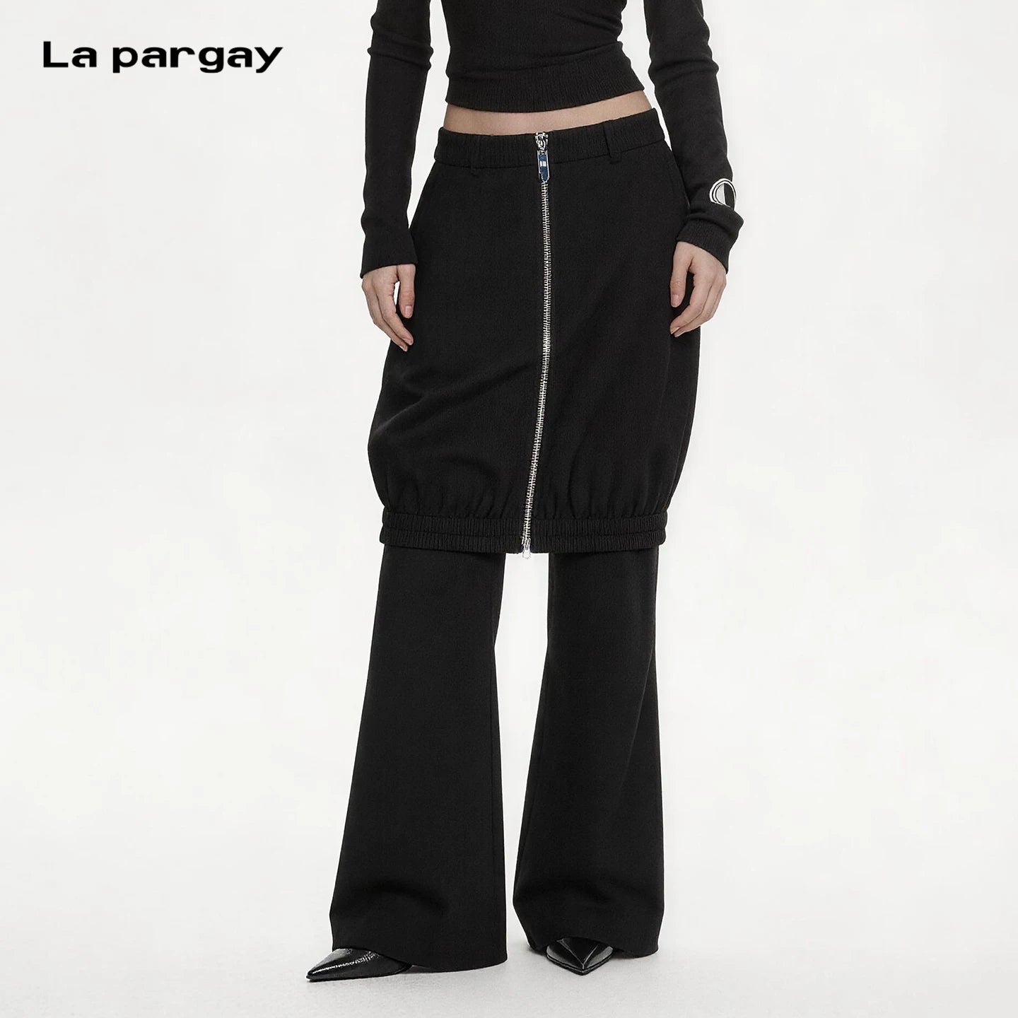 Lapargay Faux two-piece full-zip culotte skirt with high-waist straight-leg paneled skirt L69202607C