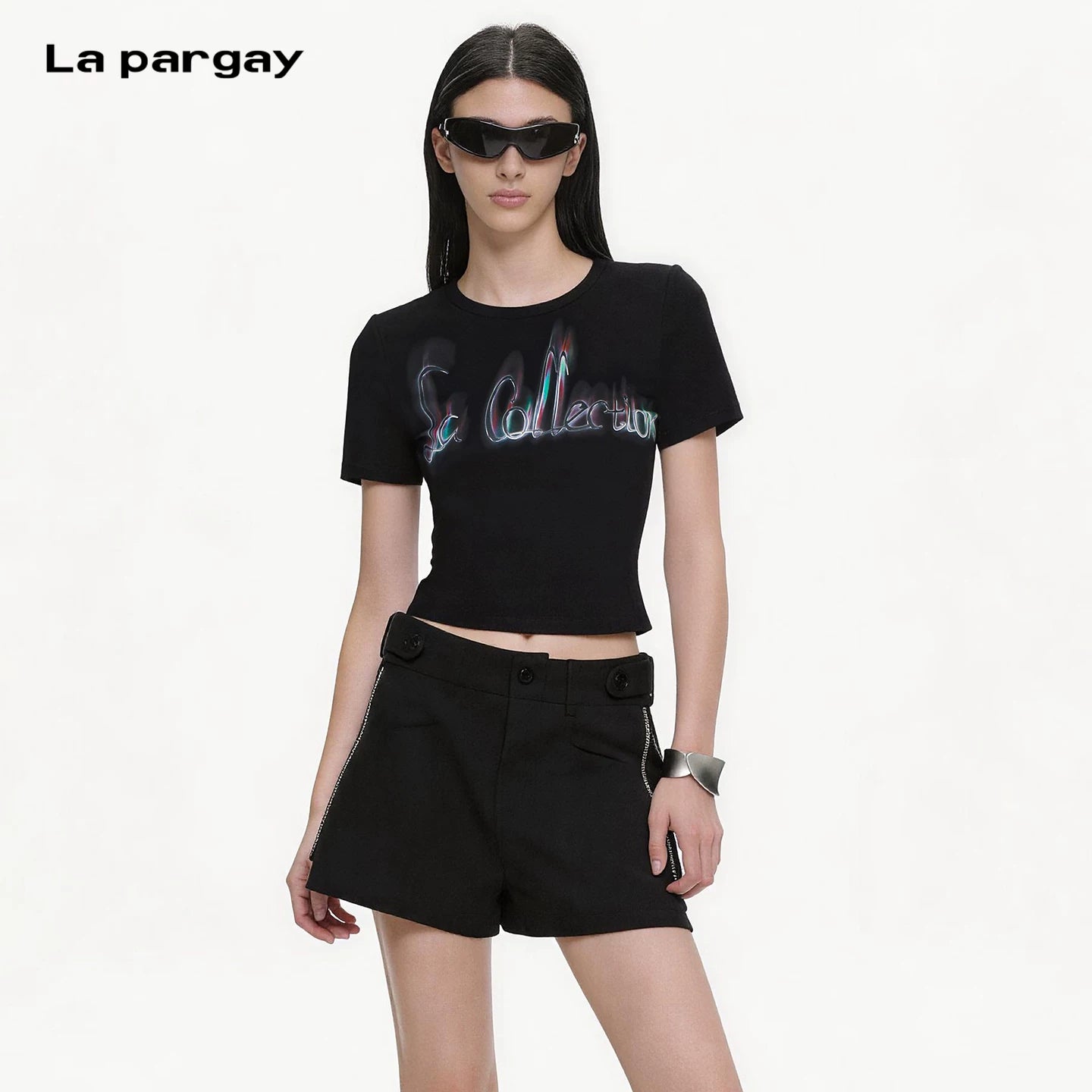 Lapargay Fitted Cropped T-Shirt Neon Phantom Letter Print Hot Girl Waist-Tightening Fit L72200201C