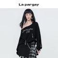 Lapargay 2026 Spring New Black Hanging Neck Printed Pullover Hoodie Casual Loose Fashion Long Sleeve