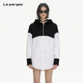 Lapargay Faux Two-Piece Hooded Shirt Knit Ribbed Cuffs Half-Zip Design L72101961C
