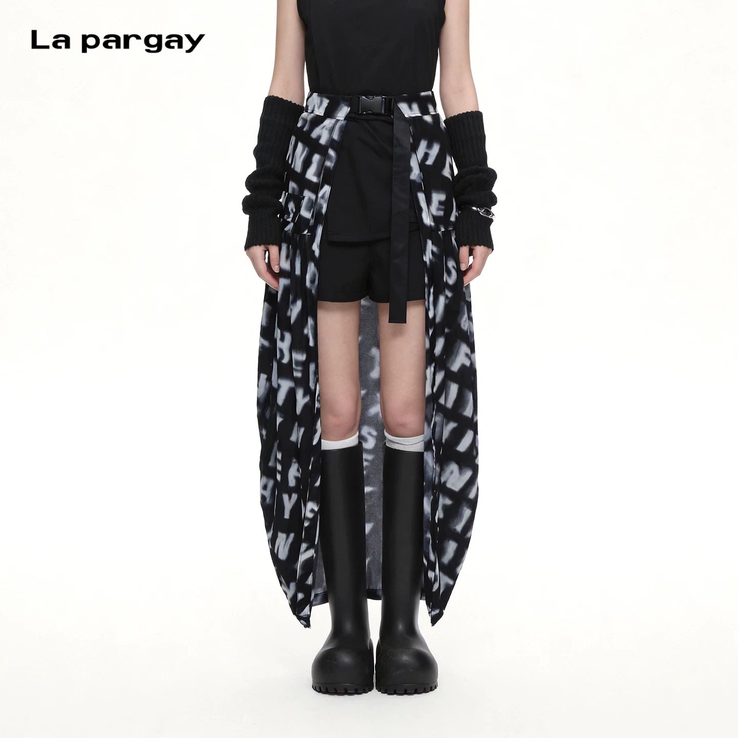 Lapargay Black and White Dip Dye Maxi Skirt Adjustable Belt Street Style Versatile L69209128V