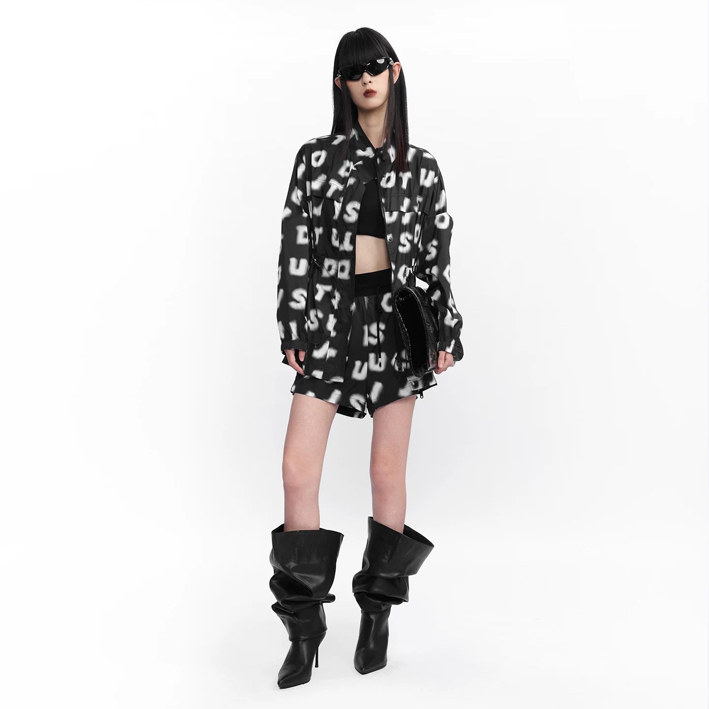 Lapargay 【A to Z】Letter Print Quick-Dry Shorts High-Waist A-Line L75302202V